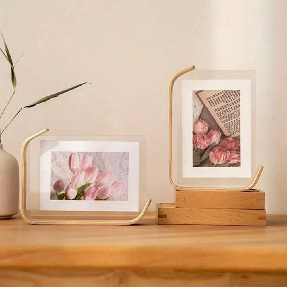One Modern Curved Natural Wood Frame with Asymmetrical Design and Acrylic - Picture 1 of 11